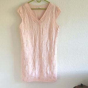Lina Tomei Linen Blush Pink Mini Dress. Sz. XL. Embroidery. Lagenlook.